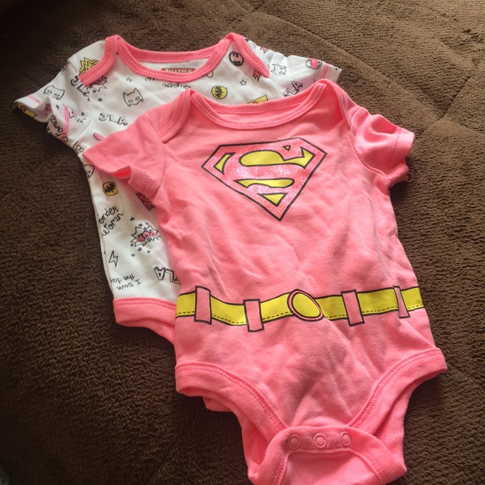 Two super hero onesies newborn